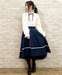 Rose embroidery bicolor Skirt(Navy-F)