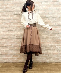 Rose embroidery bicolor Skirt(Mocha-F)