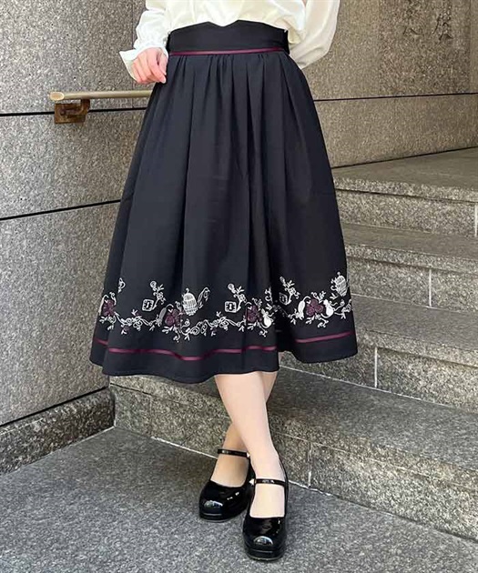 Cat embroidery Skirt with ribbon