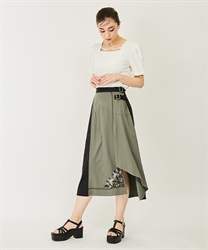 Embroidery bicolor Ashime Skirt(Khaki-F)