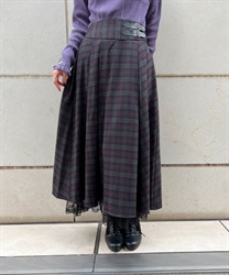 Check pattern Skirt with Belt(Wine-F)