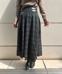 Check pattern Skirt with Belt(Dark green-F)