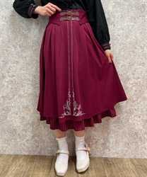 Embroidered Belted embellished Skirt(Red-F)