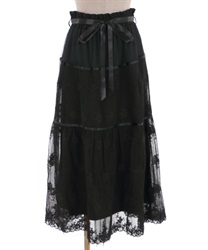 Long lace tiered skirt(Black-F)