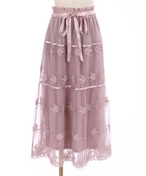 Long lace tiered skirt(Pink-F)
