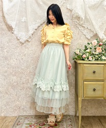Drape tulle Skirt with rose(Mint Green-F)