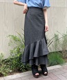 Denim Skirt with walnut button(Black-F)