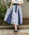Hydrangea print lace Skirt(Blue-F)