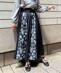 Flower jacard switching Skirt(Black-F)