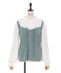 Frill Pullover with ribbon(Green-F)