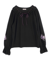 Bouquet embroidery pullover(Black-Free)