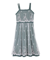 Flower embroidery lace dress(Green-Free)