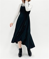 Frill Camisole Dress with bit(Black-F)