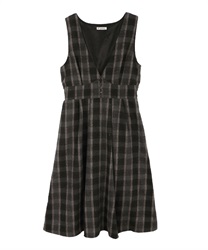 【Time Sale】Check pattern jumper skirt(Black-Free)