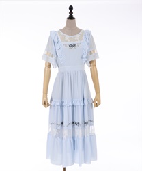 Flower embroidery Pina Fore Dress(Saxe blue-F)