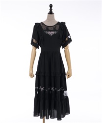 Flower embroidery Pina Fore Dress(Black-F)