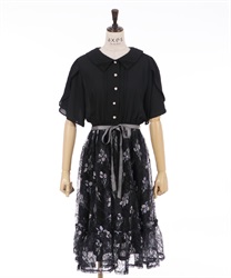 Floral pattern docking Dress(Black-F)