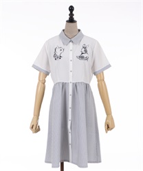 Animal embroidery shirt Dress(Grey-F)