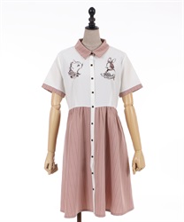 Animal embroidery shirt Dress(Pink-F)