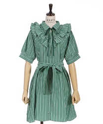 Striped pattern mini Dress(Green-F)