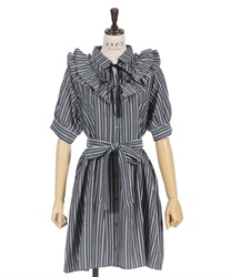 Striped pattern mini Dress(Black-F)
