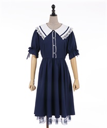 Frilled sailor collar Dress(Navy-F)