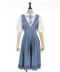 Layered design short sleeve Dress(Blue-F)