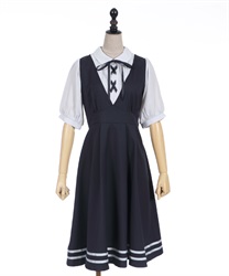 Layered design short sleeve Dress(Navy-F)
