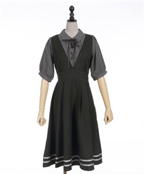 Layered design short sleeve Dress(Black-F)