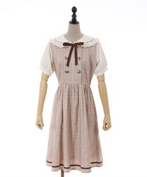 Double button check short sleeve Dress(Beige-F)