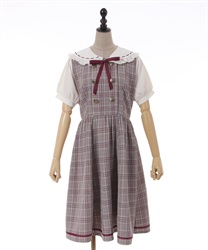 Double button check short sleeve Dress(Brown-F)