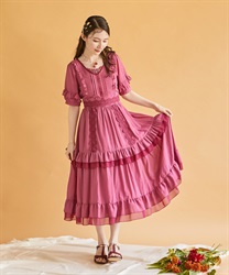 Lace Line Tea Eede Dress(Pink-F)