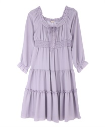 Off-shoulder tiered dress(Lavender-Free)