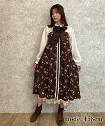 【Time Sale】A line flower pattern dress with biset