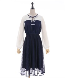 Tulle design china one-piece(Navy-F)