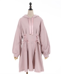 Lace-up parka one-piece(Pink-F)