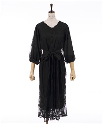 Volume sleeve Lacy Dress(Black-F)