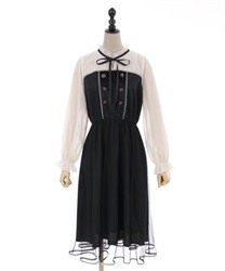 Rench button design tulle Dress(Black-F)