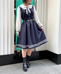 Girly Dress with round collar(Navy-F)