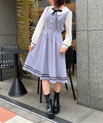 Girly Dress with round collar(BlueGrey-F)