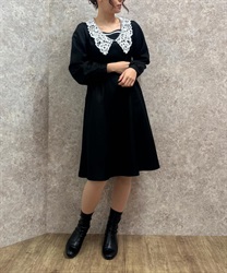 Lace collar design Dress(Black-F)
