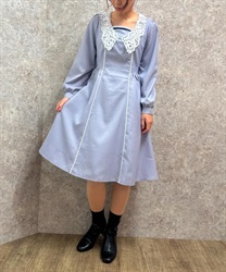 Lace collar design Dress(BlueGrey-F)