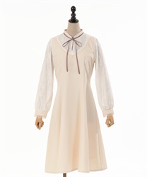 Lace design flare Dress(Beige-F)