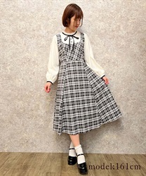 Layered style check pattern Dress(Black-F)