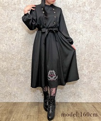 Hem embroidery Napoleon style Dress(Black-F)