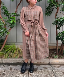 Check switching Dress(Brown-F)