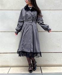 Trench coat with lace collar(Black-F)