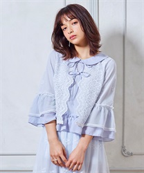 Lacy layered design blouse(Saxe blue-F)