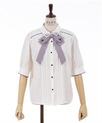 Cross embroidery Blouse with ribbon(Ecru-S)