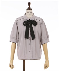 Cross embroidery Blouse with ribbon(Pink-S)